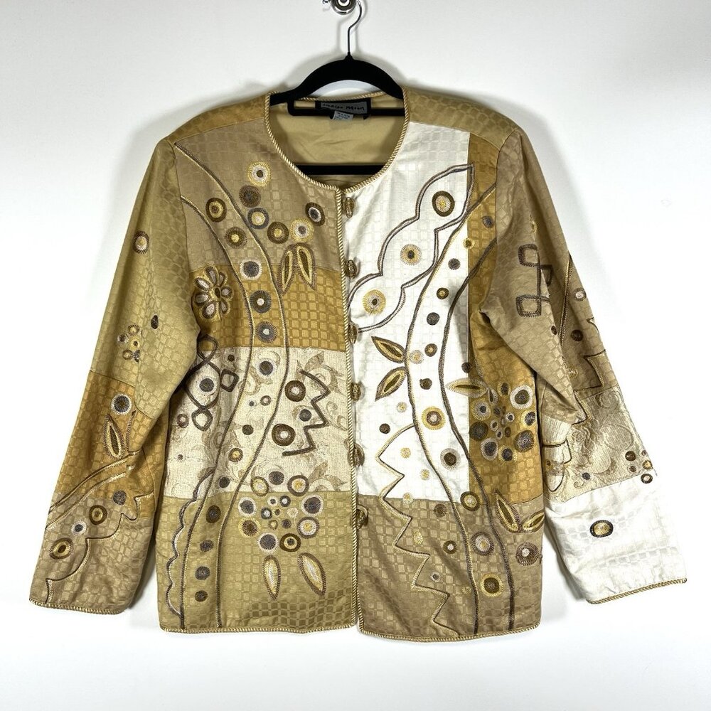 Indigo Moon Jacket Womens M Patchwork BOHO CHIC Toggles Artsy‎ Hippie Embroidery